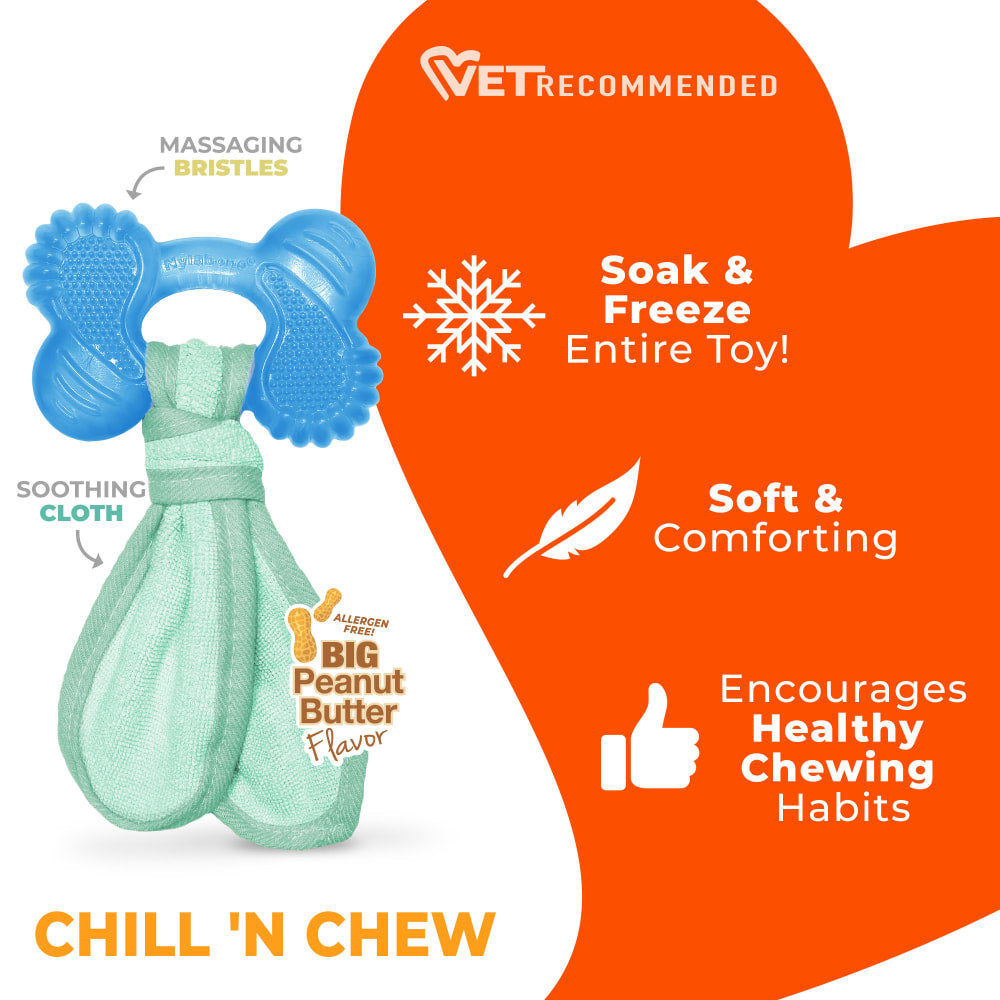 Nylabone Puppy Chew 2-in-1 Teething Freezer Bone Cloth Chew Dog Toy up to 25 lbs