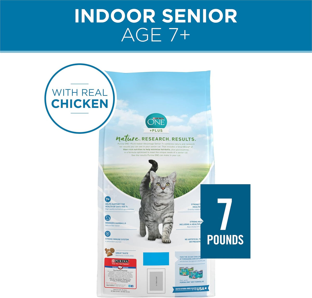 Purina ONE +Plus Indoor Advantage Senior Dry Cat Food 7 lb