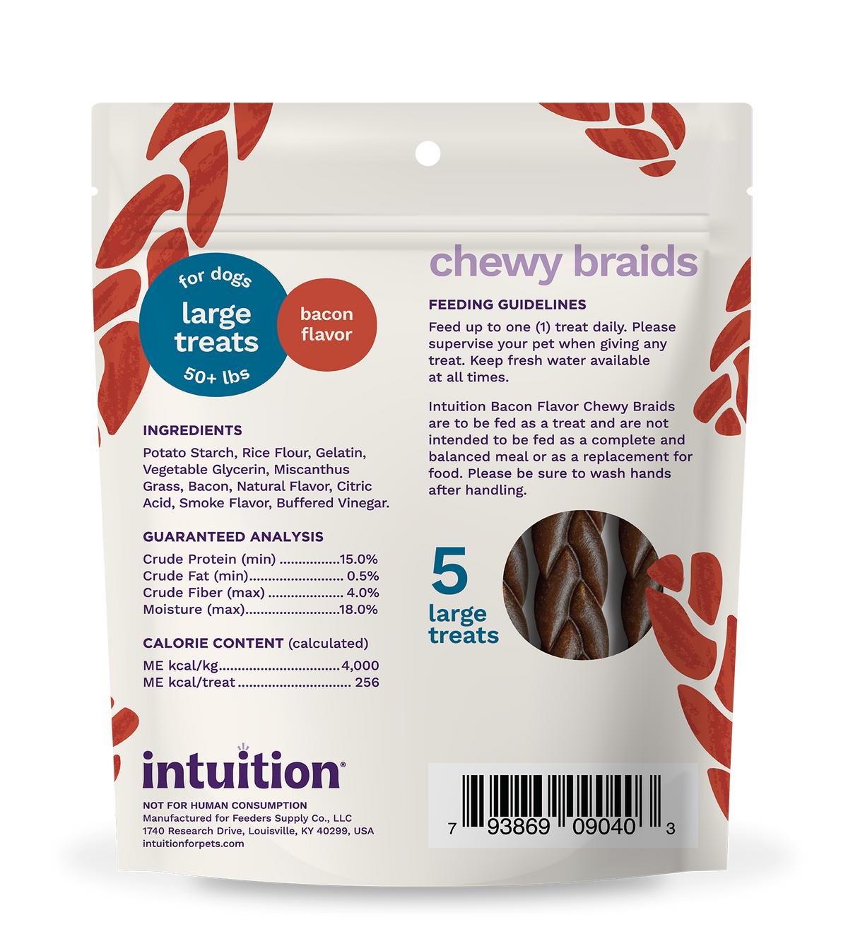Intuition Chewy Braids, Rawhide-Free, Long-Lasting Bacon Flavor Dog Chew Treats 5 ct