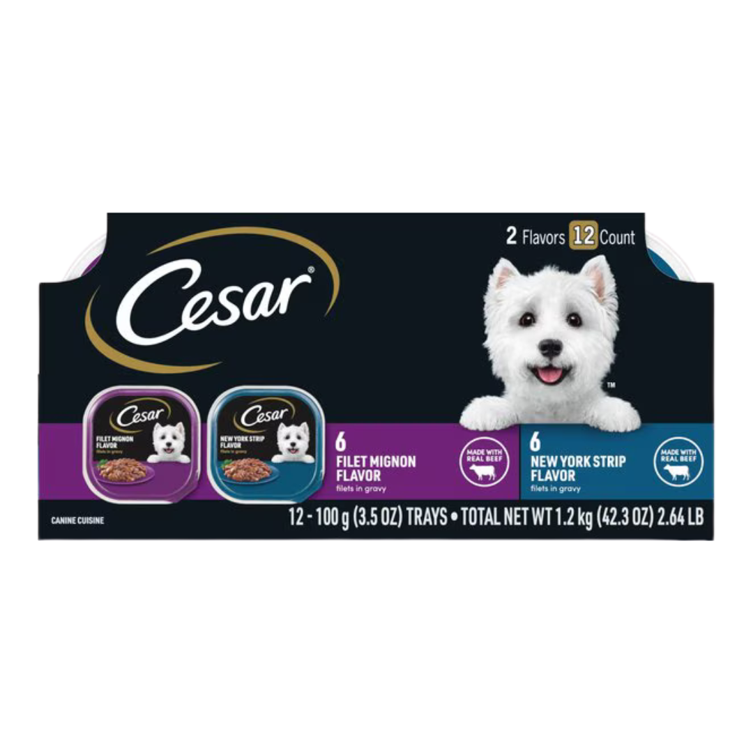 Cesar Filets in Gravy Beef Variety Pack Small Breed Adult Wet Dog Food  12 ct