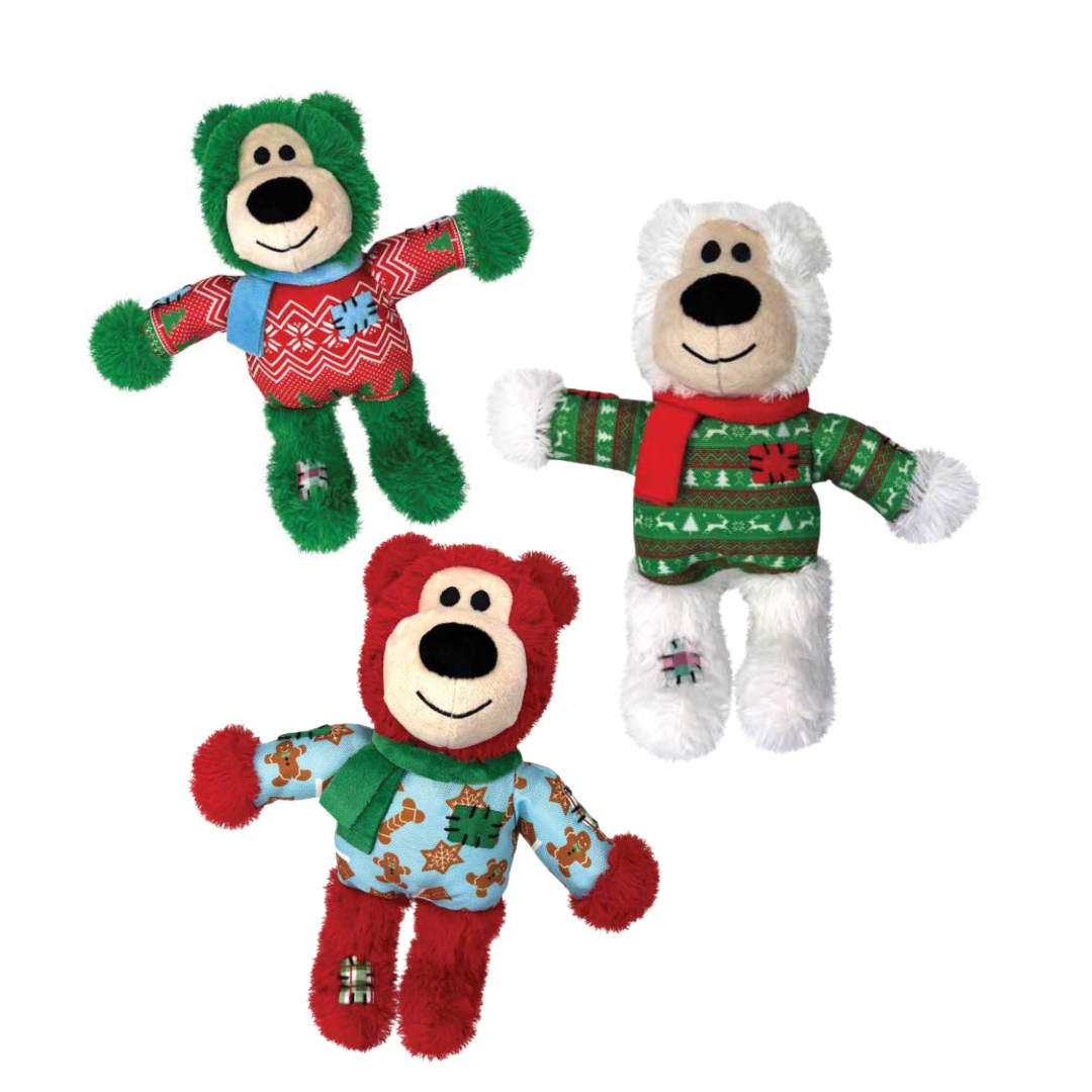 Kong Holiday Wild Knots Bear Plush Dog Toy, Assorted 9 in