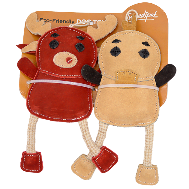 Incredipet Leather & Rope Moose & Duck Dog Toys 2 pk