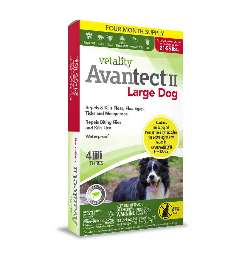 Vetality Avantect ll for Dogs, Repels & Kills Fleas, Flea Eggs, Ticks and Mosquitoes- 4 pack