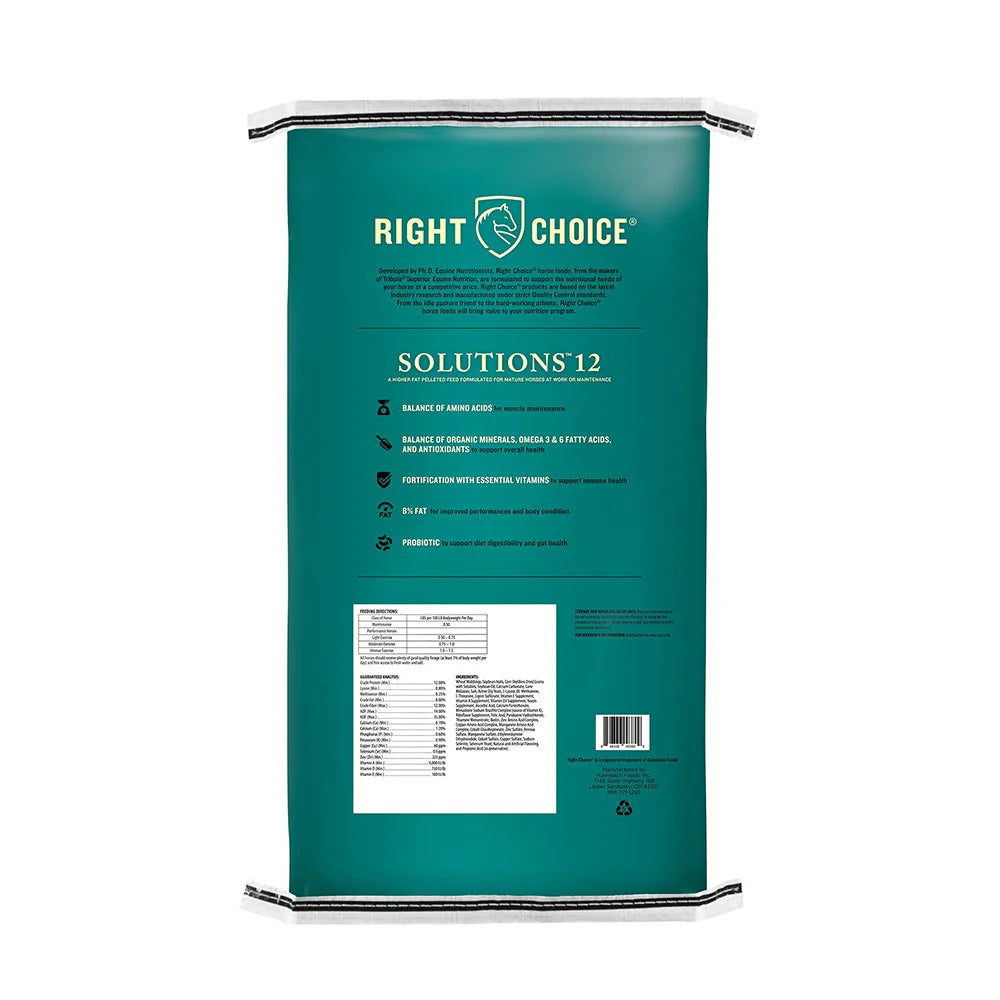 Kalmbach Feeds Right Choice Solutions 12% Pellet Horse Feed for Mature Horses 50 lb