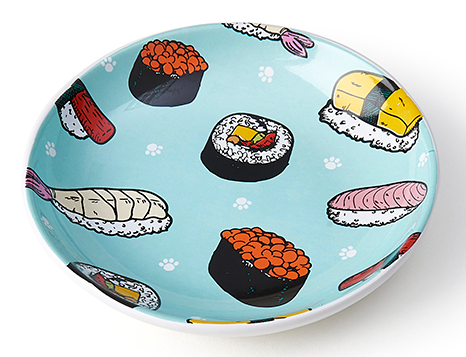 Petrageous Designs Sushi Print Ceramic Stoneware Cat Saucer 2.5 oz