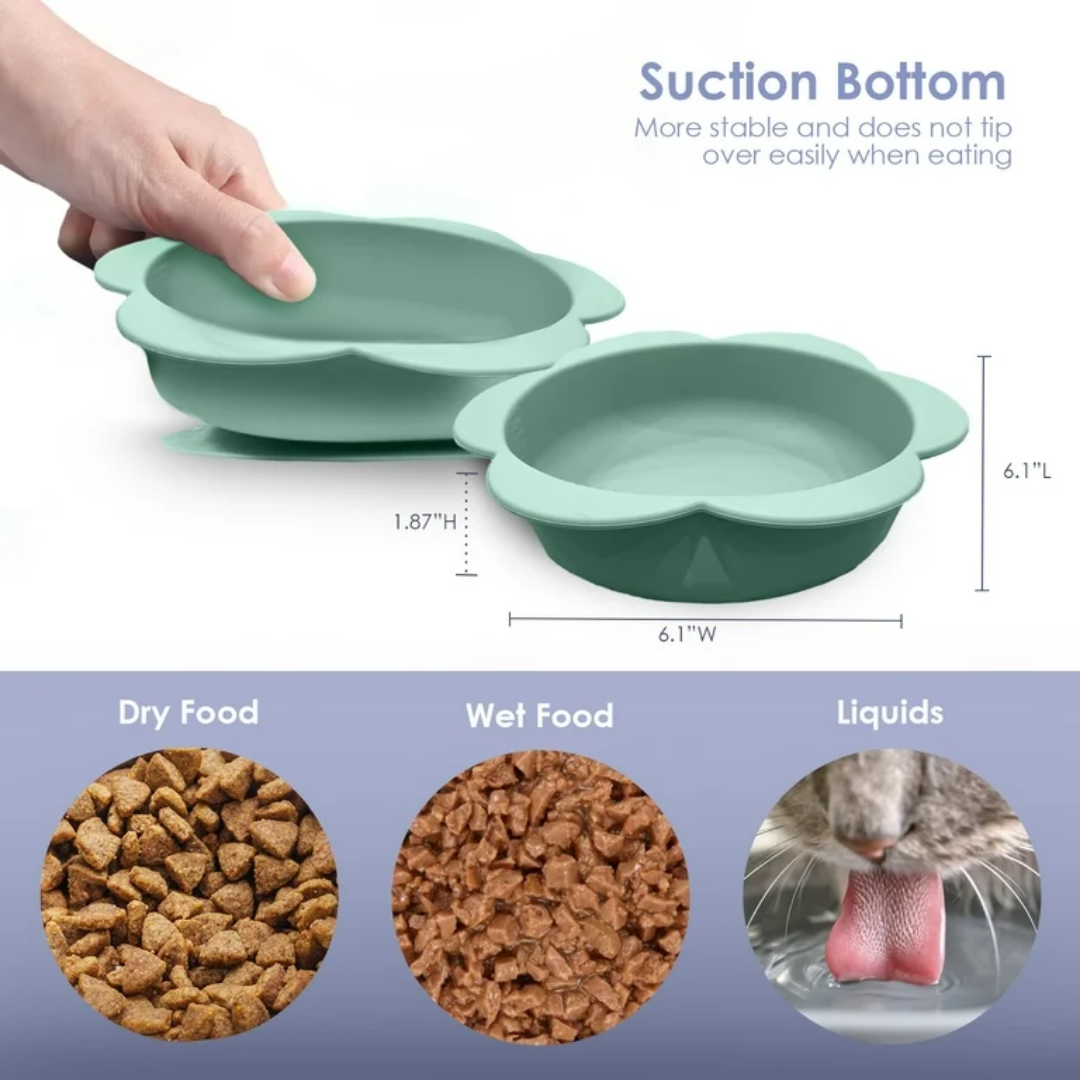 Kole Imports Light Green Silicone Floral Shaped Pet Food and Water Bowl