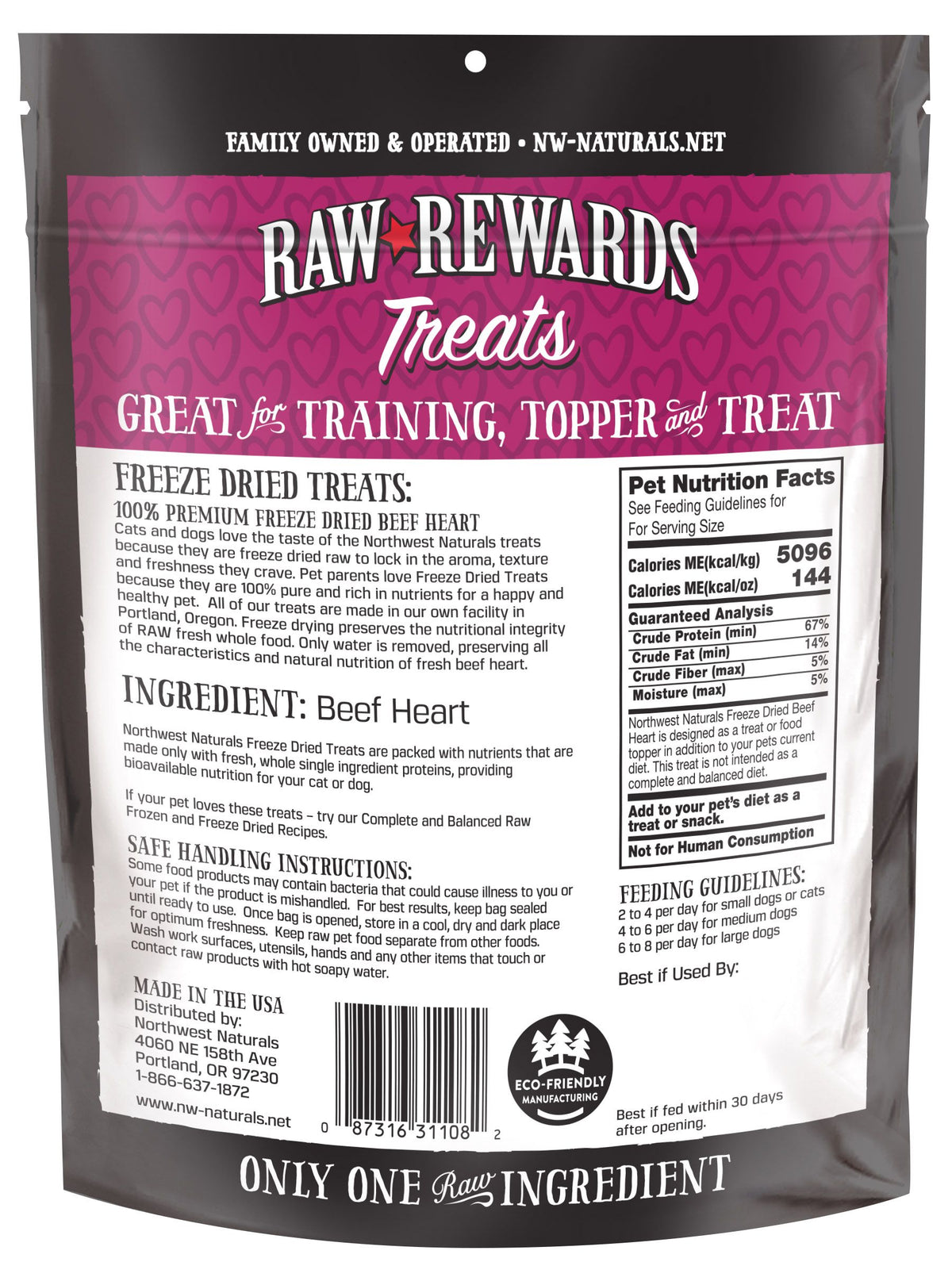Northwest Naturals Raw Rewards Treats Freeze Dried Beef Heart for Dogs & Cats 3 oz