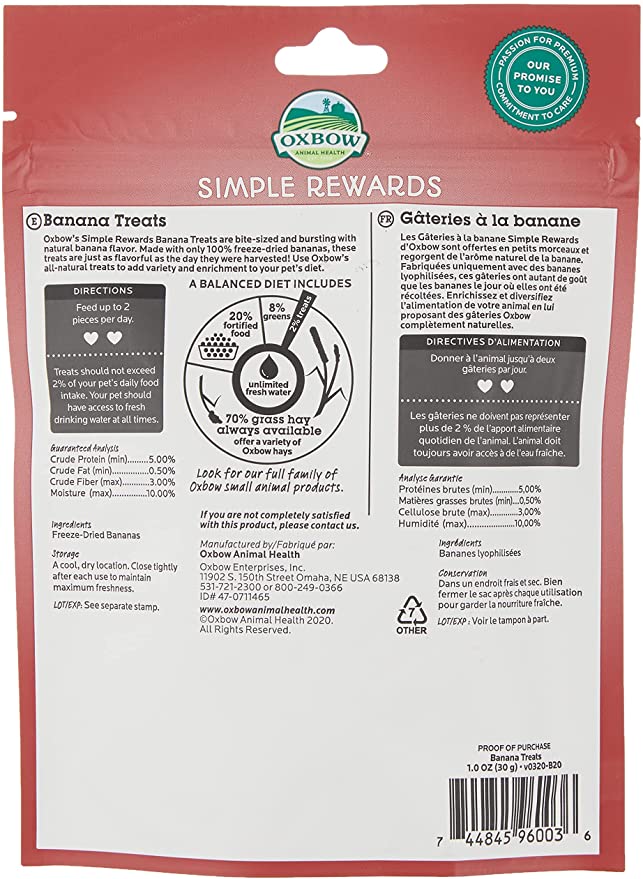 Oxbow Animal Health Simple Rewards Freeze-Dried Banana Treats .5 oz