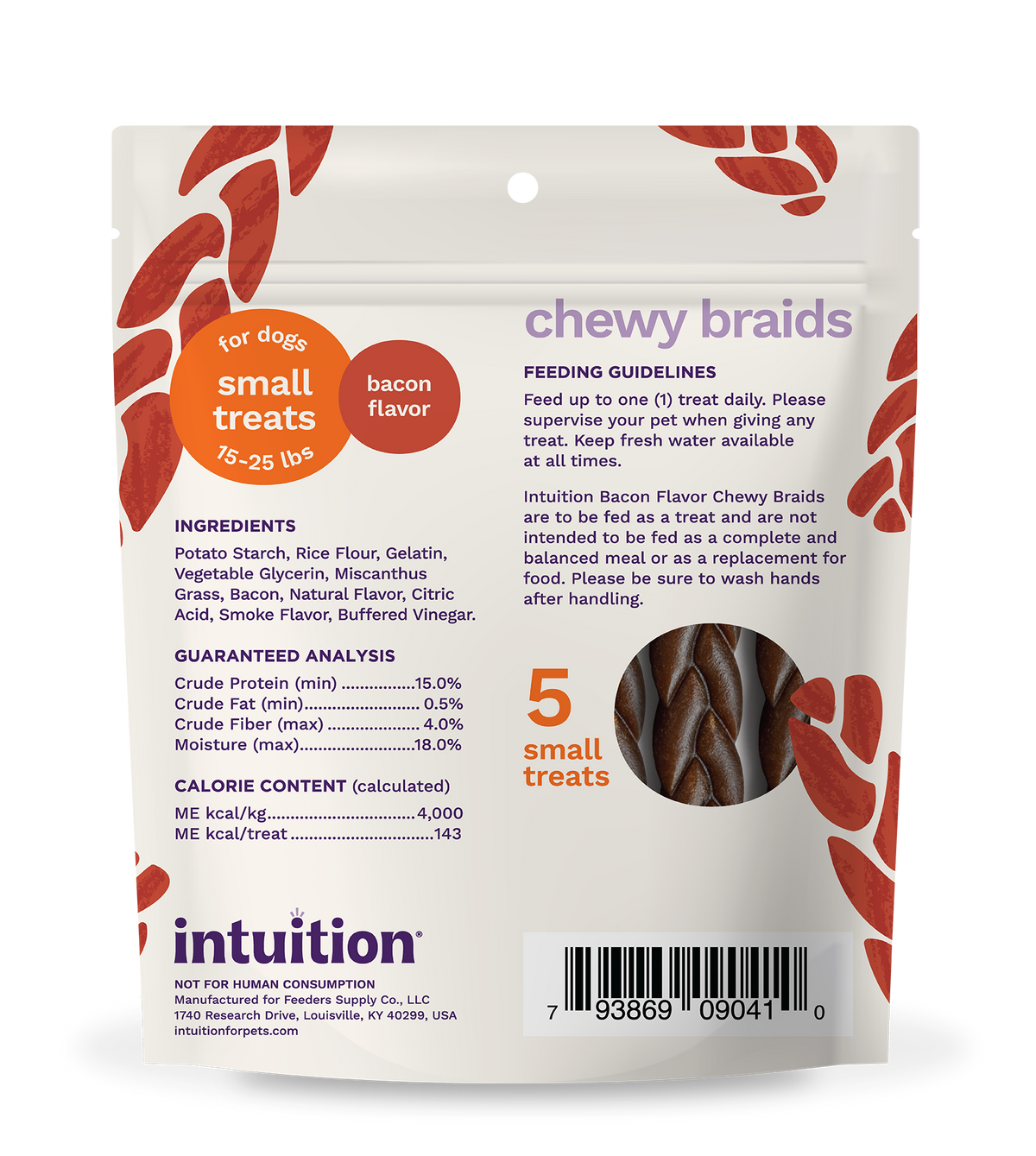 Intuition Chewy Braids, Rawhide-Free, Long-Lasting Bacon Flavor Dog Chew Treats 5 ct