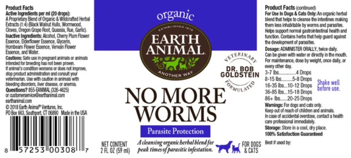 Earth Animal No More Worms Organic Herbal Remedy for Dogs & Cats 2 oz