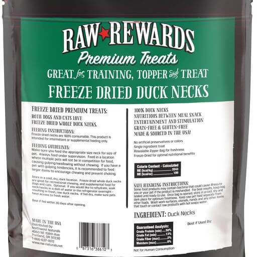Northwest Naturals Raw Rewards Premium Treats Freeze Dried Duck Necks for Dogs & Cats 5 oz