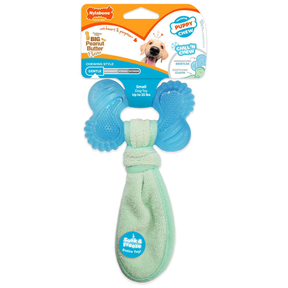 Nylabone Puppy Chew 2-in-1 Teething Freezer Bone Cloth Chew Dog Toy up to 25 lbs