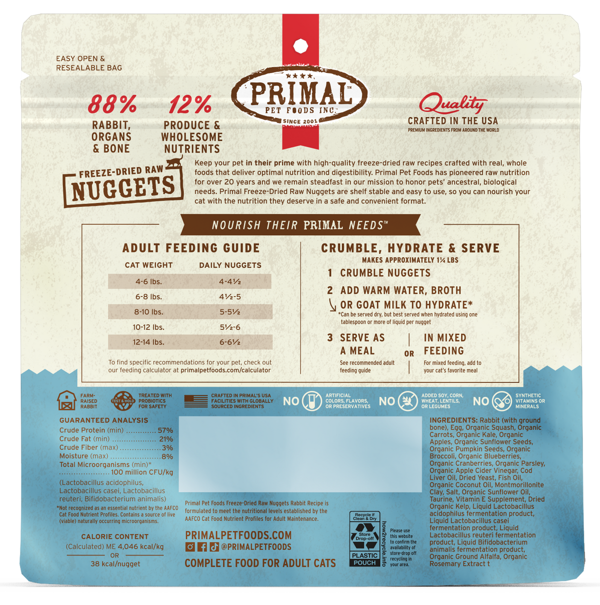 Primal Freeze-Dried Nuggets Rabbit Formula Grain-Free Raw Cat Food 5.5 oz