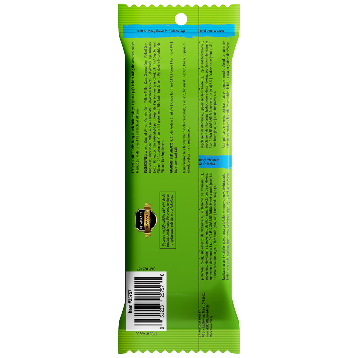 Vitakraft Crunch Sticks With Wild Berry & Honey Flavor Rabbit & Guinea Pig Treats 4 oz