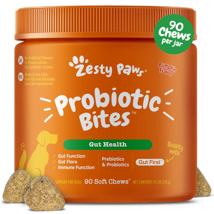 Zesty Paws Probiotic Bites Gut Health Soft Chews for Dogs 90 ct