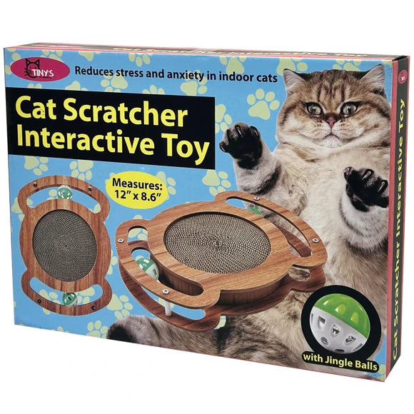 Kole Imports Wood Cat Scratcher Interactive Toy with Jingle Balls