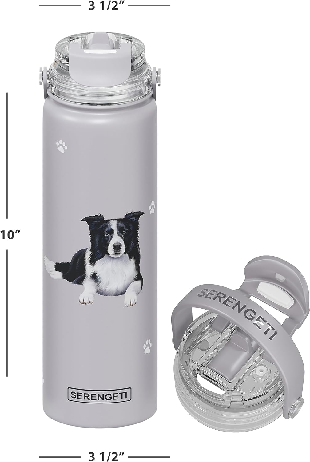 E & S Imports Serengeti Border Collie Stainless Steel Water Bottle 24 oz