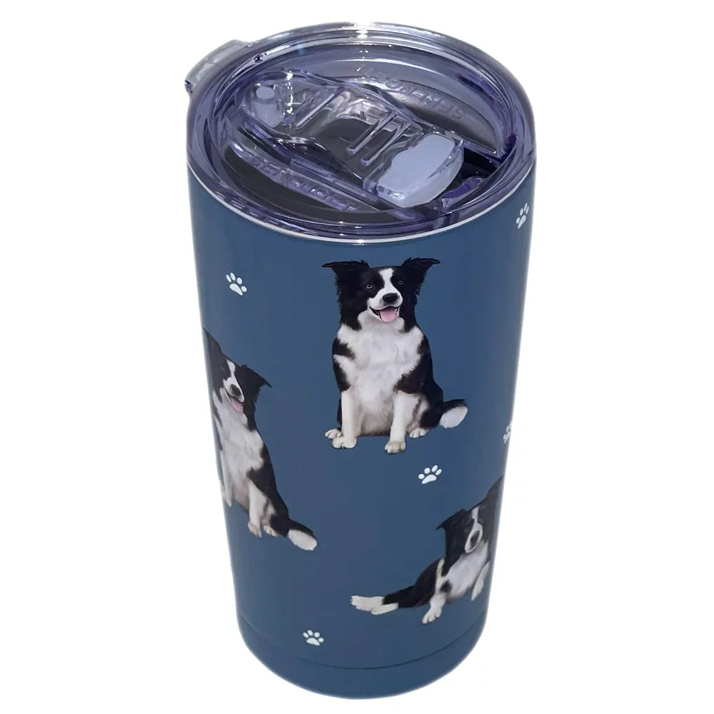 E & S Imports Serengeti Border Collie Stainless Steel, Vacuum Insulated Tumbler with Spill Proof Lid 20 oz