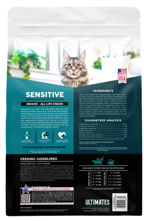 Ultimates Sensitive with Salmon Protein Indoor, All Life Stages Recipe Dry Cat Food 12.5 lb