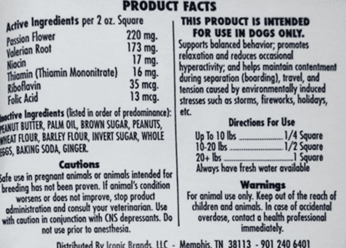 Heavenly Hounds Relaxation Square Peanut Butter Flavor Stress & Anxiety Relief Dog Supplement 2 oz