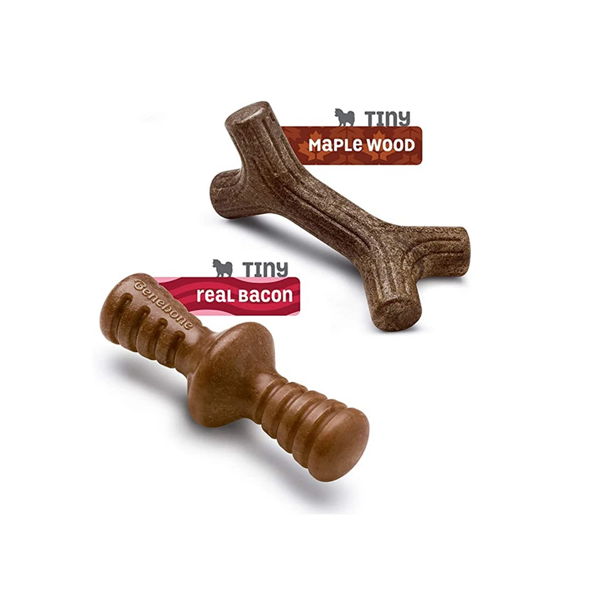 Benebone Bacon Flavor Durable Tiny Puppy Dog Chew Toys 2 pk