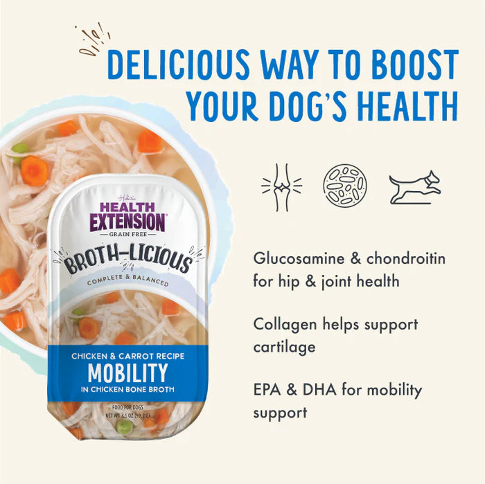 Health Extension Broth-Licious Chicken & Carrot Recipe Mobility in Chicken Bone Broth Dog Food
