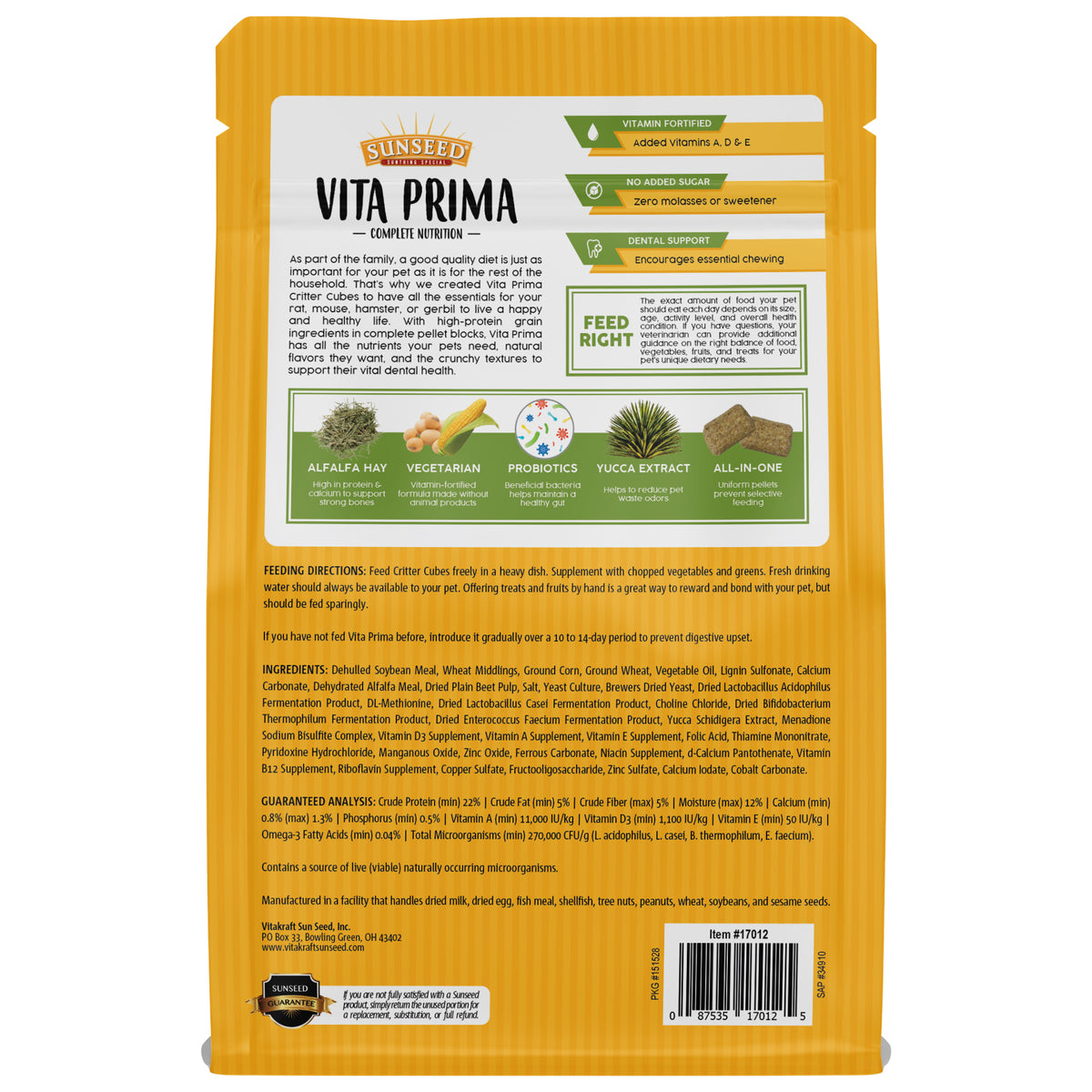 Sunseed Vita Prima Sunscription Critter Cubes Formulated Diet Treats 2 lb