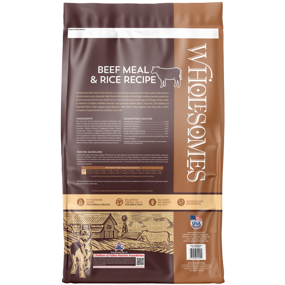 Wholesomes Beef Meal & Rice Formula Dry Dog Food 40 lb