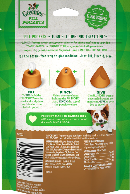 Greenies Pill Pockets for Tablets, Peanut Butter Flavor for Dogs 30 ct