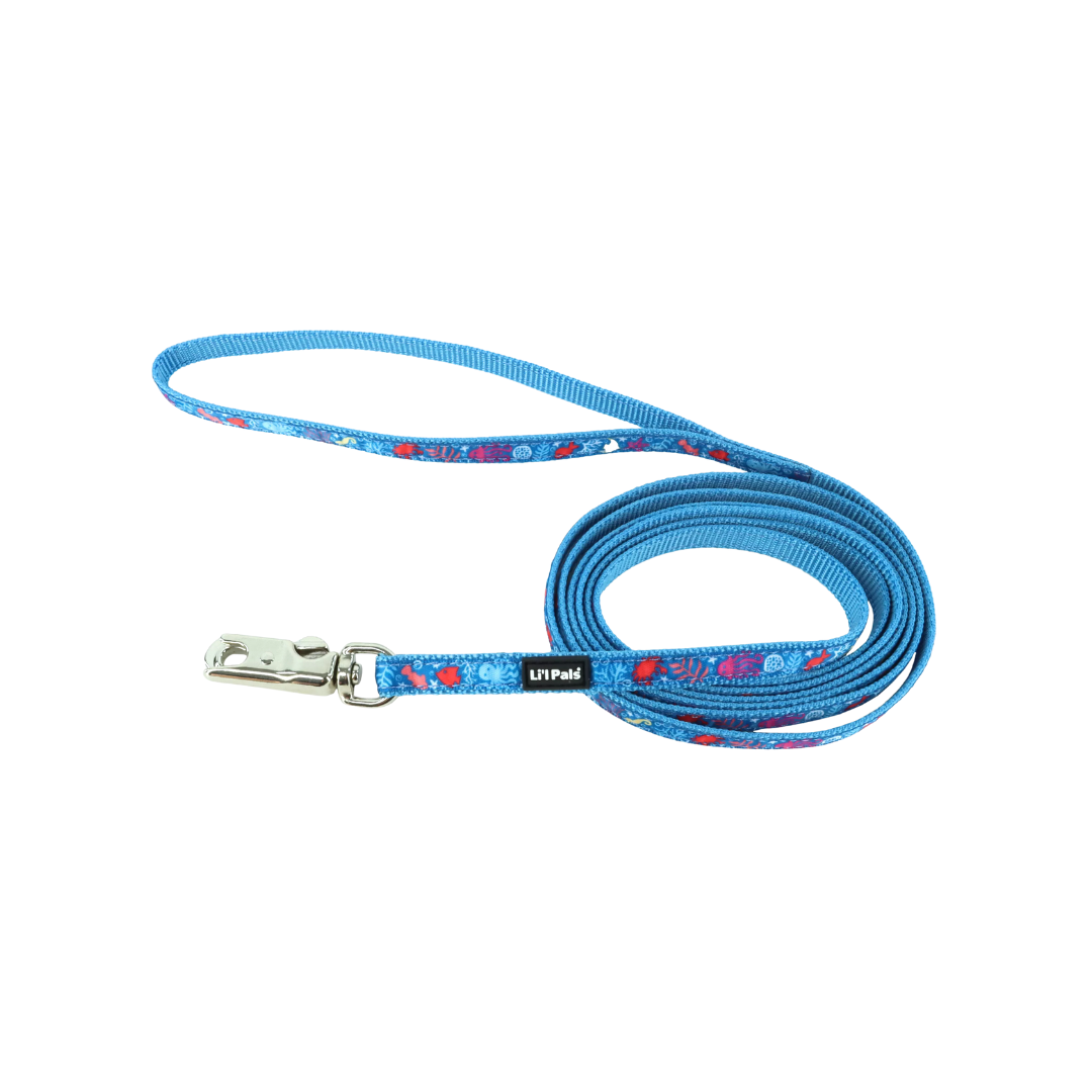 Coastal Pet Products Li'l Pals Charming Ribbon Overlay Dog Leash-Li'l Sea Creatures 3/8 in x 6 ft
