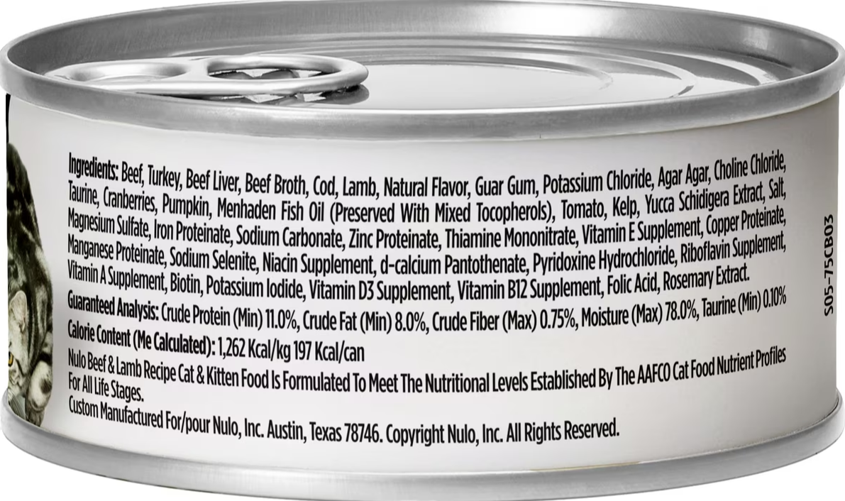 Nulo Grain-Free Beef & Lamb Recipe Pate Wet Canned Cat Food