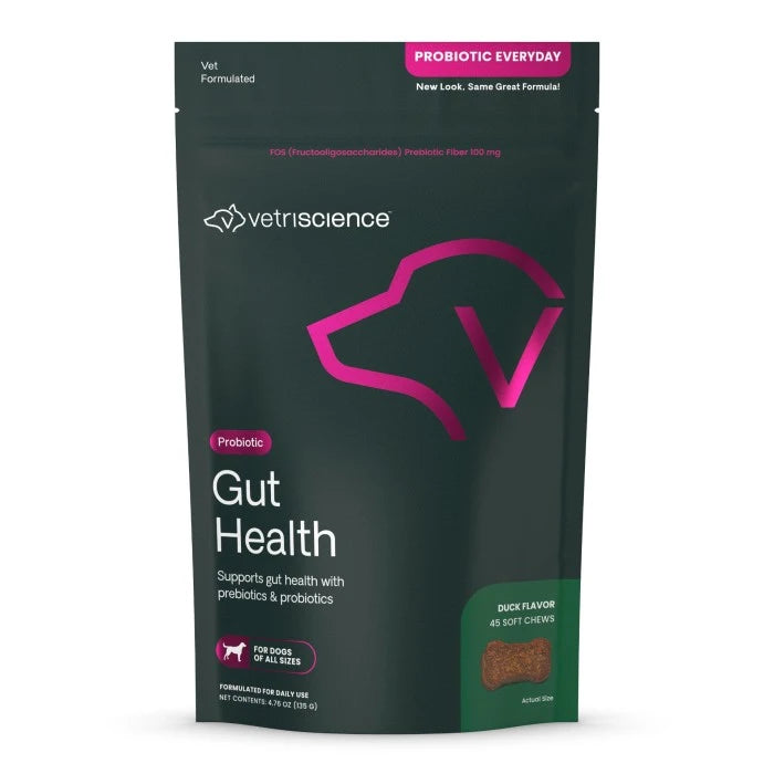 Vetriscience Probiotic Everyday Gut Health Duck Flavored Soft Chews for Dogs 45 ct