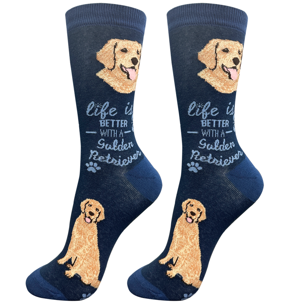 E & S Imports Life is Better With a Golden Retriever Navy Socks