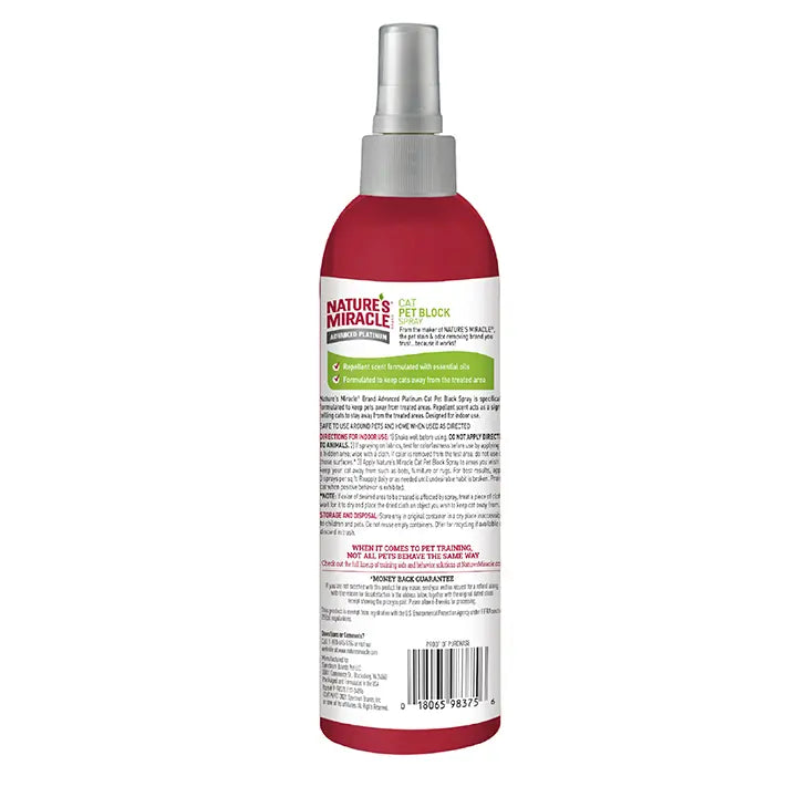 Nature's Miracle Advanced Platinum Cat Pet Block Spray for Indoor Training 8 oz