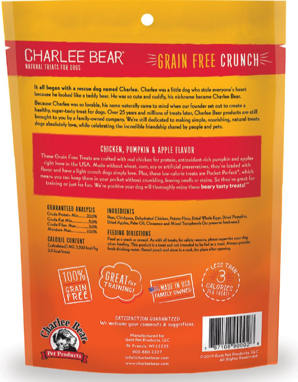 Charlee Bear Grain Free Crunch Chicken, Pumpkin & Apple Flavor Dog Treats 8 oz