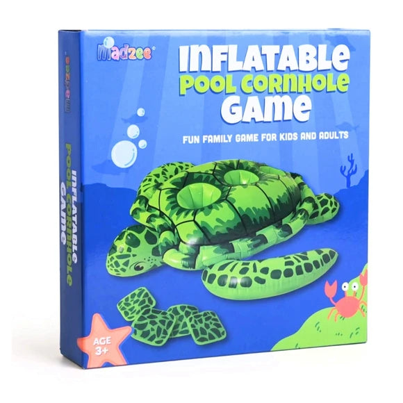 Kole Imports Inflatable Pool Turtle Cornhole Game with Four Floating Cornhole Bags