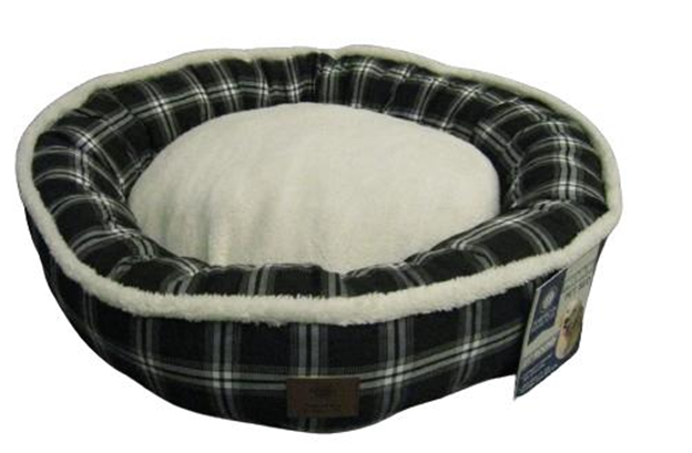 Akc Black Plaid Round Pet Bed 25 in