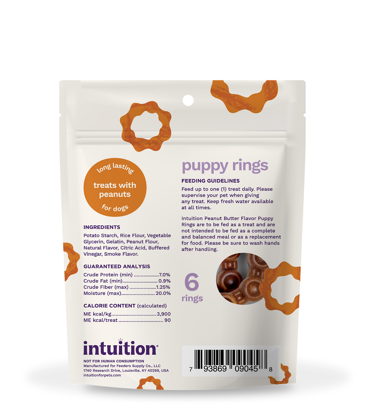 Intuition Puppy Rings, Rawhide-Free, Long-Lasting Peanut Flavor Dog Chew Treats 6 ct