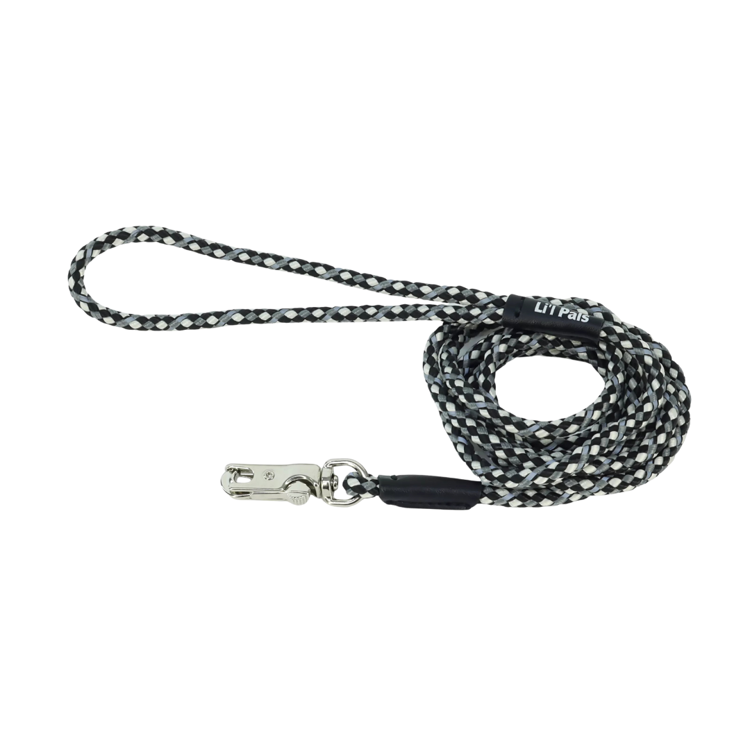Coastal Pet Products Li'l Pals Posh Reflective Tri-Color Rope Dog Leash- Black/Grey 1/4 in x 6 ft