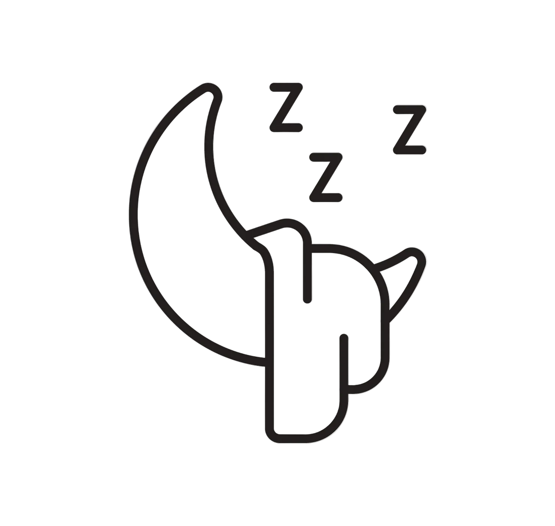 Outline of a fox sleeping with 'Z' symbols above on a white background
