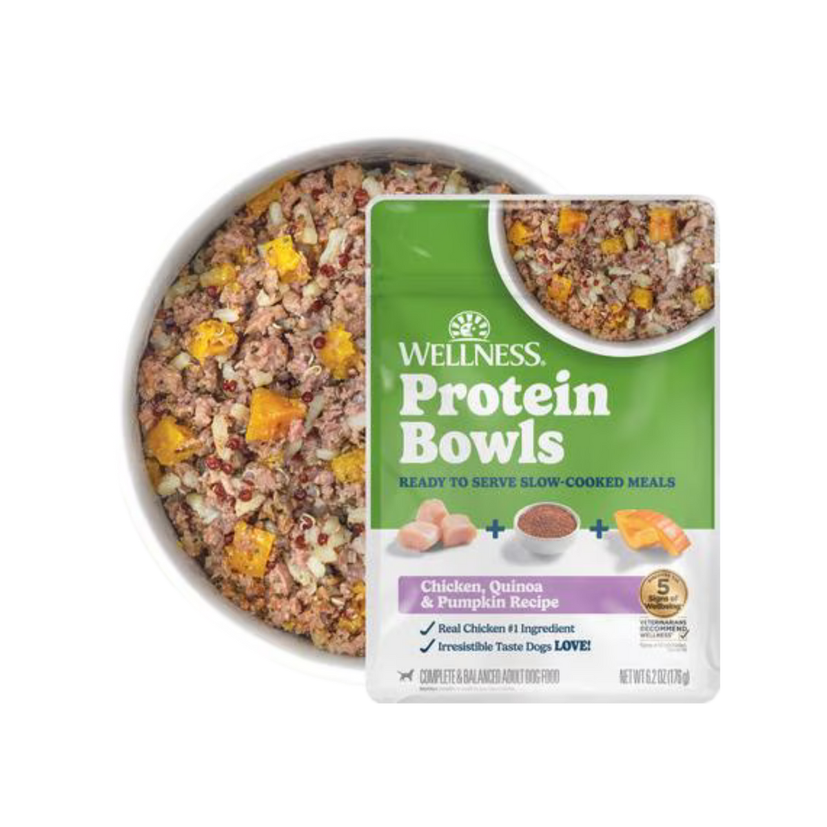 Wellness Protein Bowls Adult Wholesome Grains Chicken, Quinoa & Pumpkin Fresh Alternative Dog Food