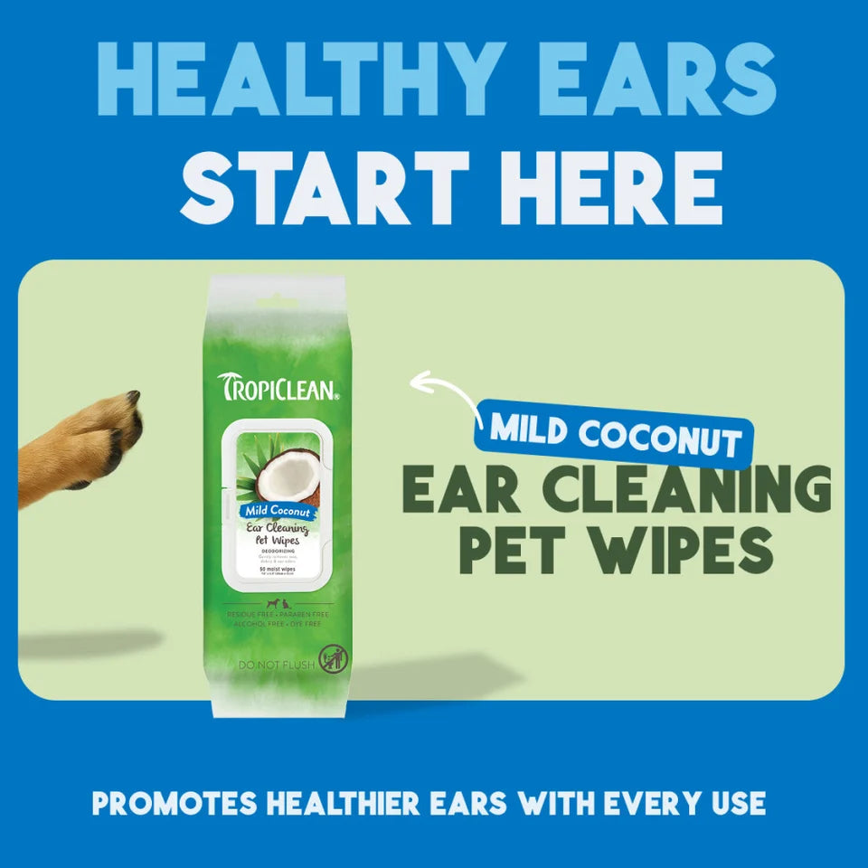 Tropiclean Wax, Debris & Odor Remover Ear Cleaning Dog & Cat Wipes 50 ct